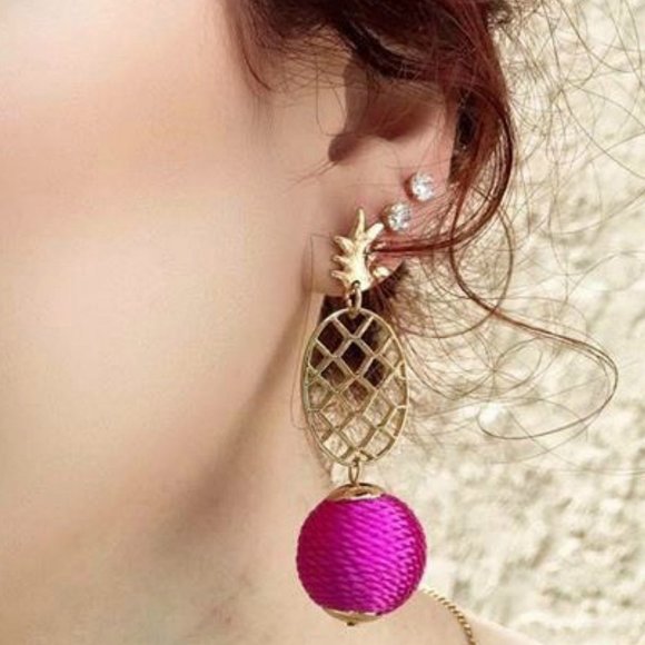 PREP OBSESSED Pink Pineapple Dangle Earrings - Picture 3 of 4